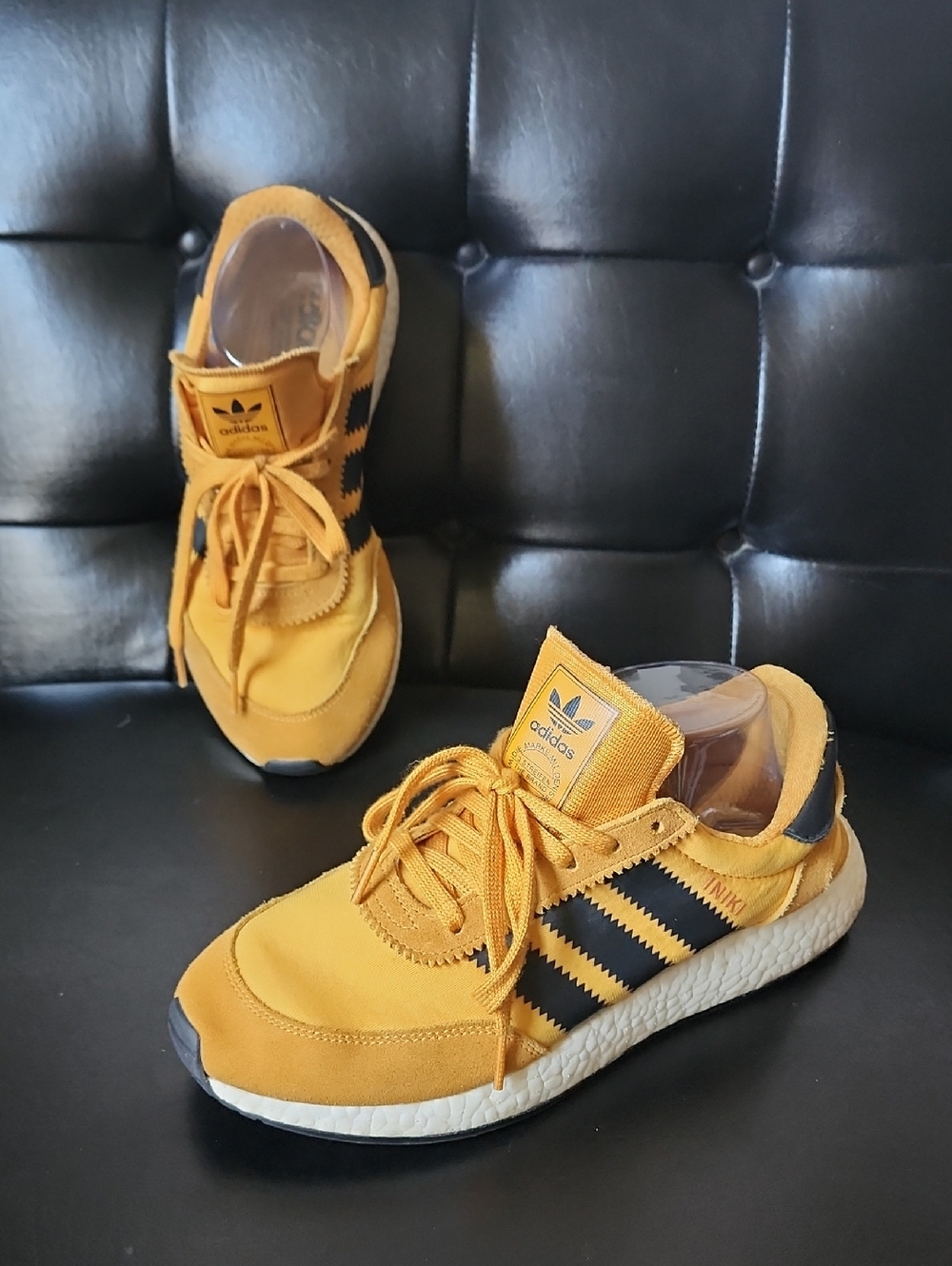 Adidas Iniki Runner Sneaker Shoe Goldenrod Yellow/Black Mens 7.5 BY9733 I-5922